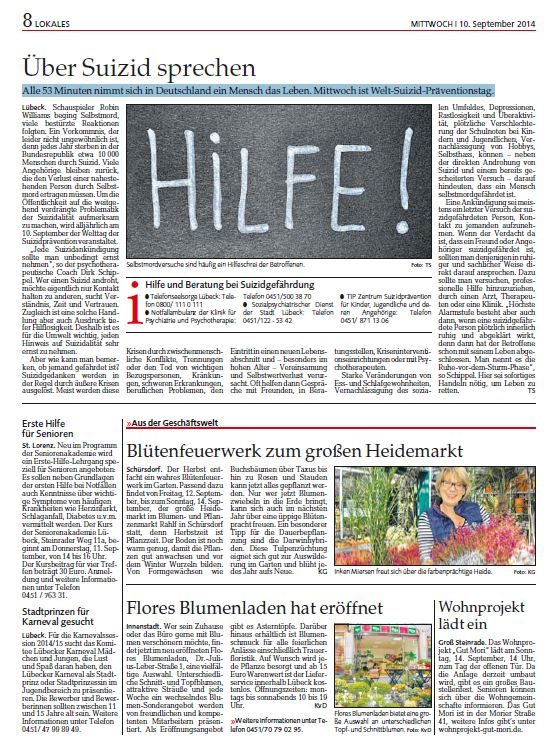 Suizid Tag Wochenspiegel Lübeck
